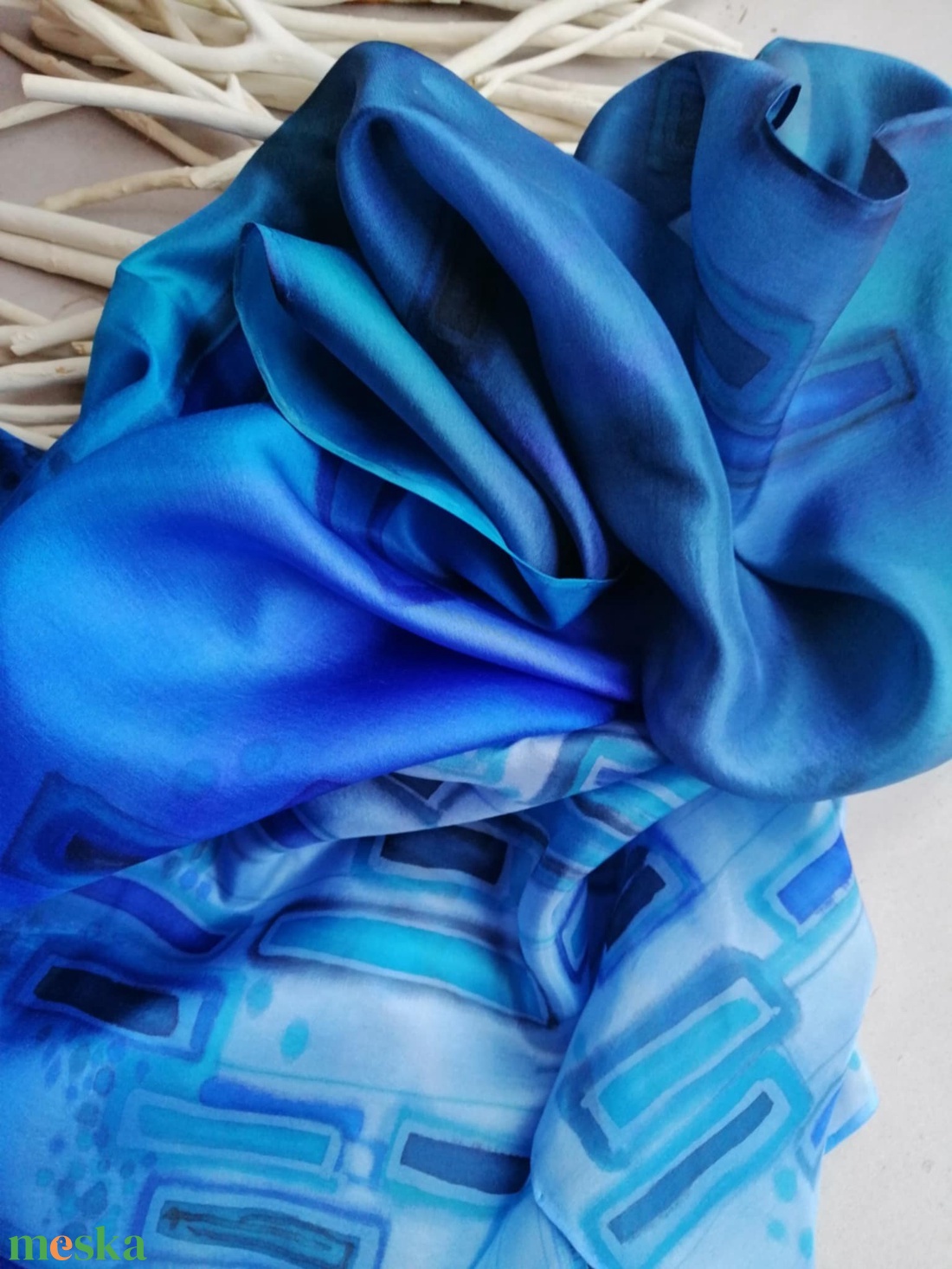 Kézi festésű valódi selyemsál-Kék harmónia - ruha & divat - sál, sapka, kendő - sál - Meska.hu