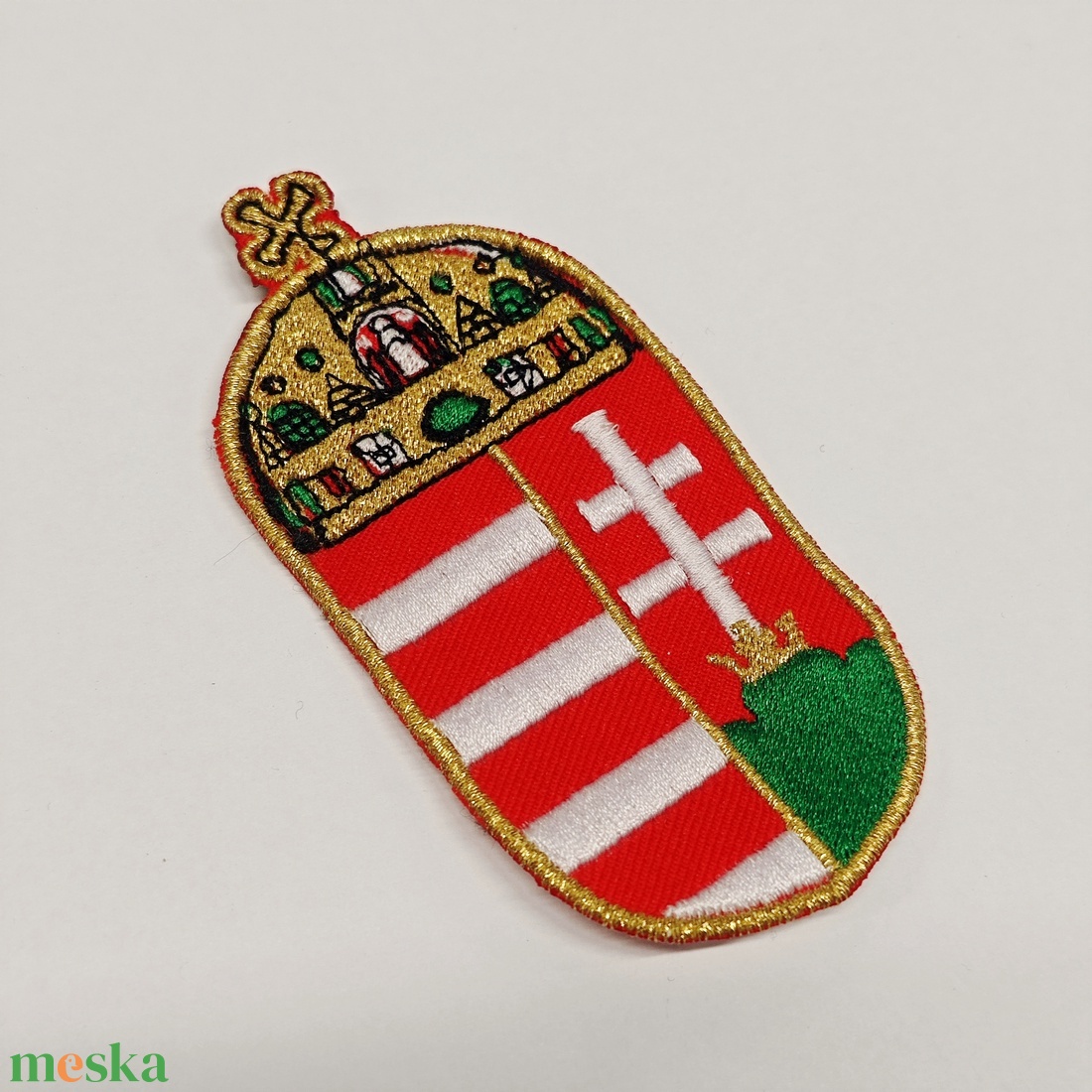 Hímzett felvarró Magyar Nemzeti címer, felvarrható 95x45mm - kellékek & szerszámok - méteráru - felvarrható, vasalható kellék - Meska.hu