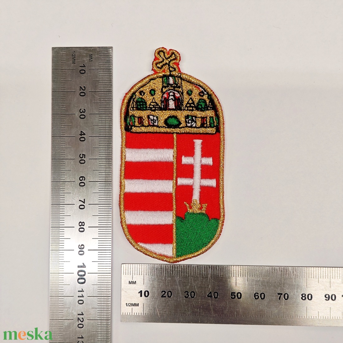 Hímzett felvarró Magyar Nemzeti címer, felvarrható 95x45mm - kellékek & szerszámok - méteráru - felvarrható, vasalható kellék - Meska.hu