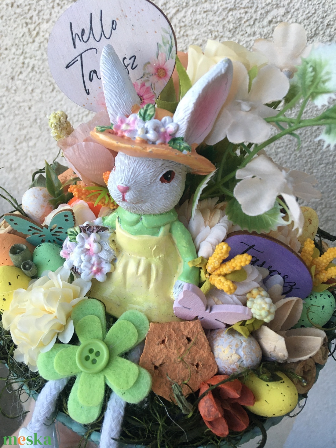 Tavaszi nyuszis húsvéti dekoráció - otthon & életmód - dekoráció - asztal és polc dekoráció - asztaldísz - Meska.hu