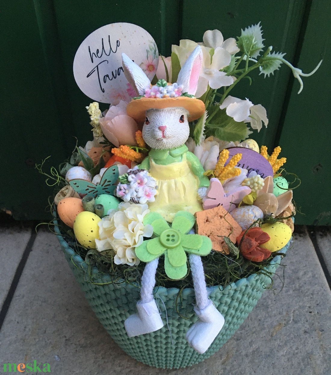 Tavaszi nyuszis húsvéti dekoráció - otthon & életmód - dekoráció - asztal és polc dekoráció - asztaldísz - Meska.hu