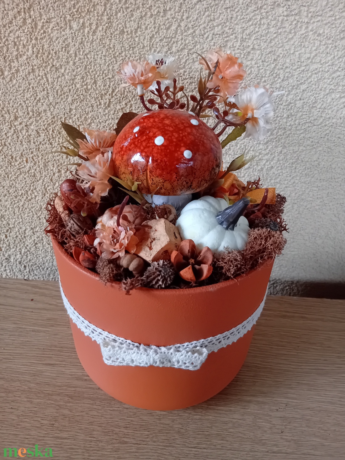 Gombás tökös zuzmós asztaldísz - otthon & életmód - dekoráció - asztal és polc dekoráció - asztaldísz - Meska.hu