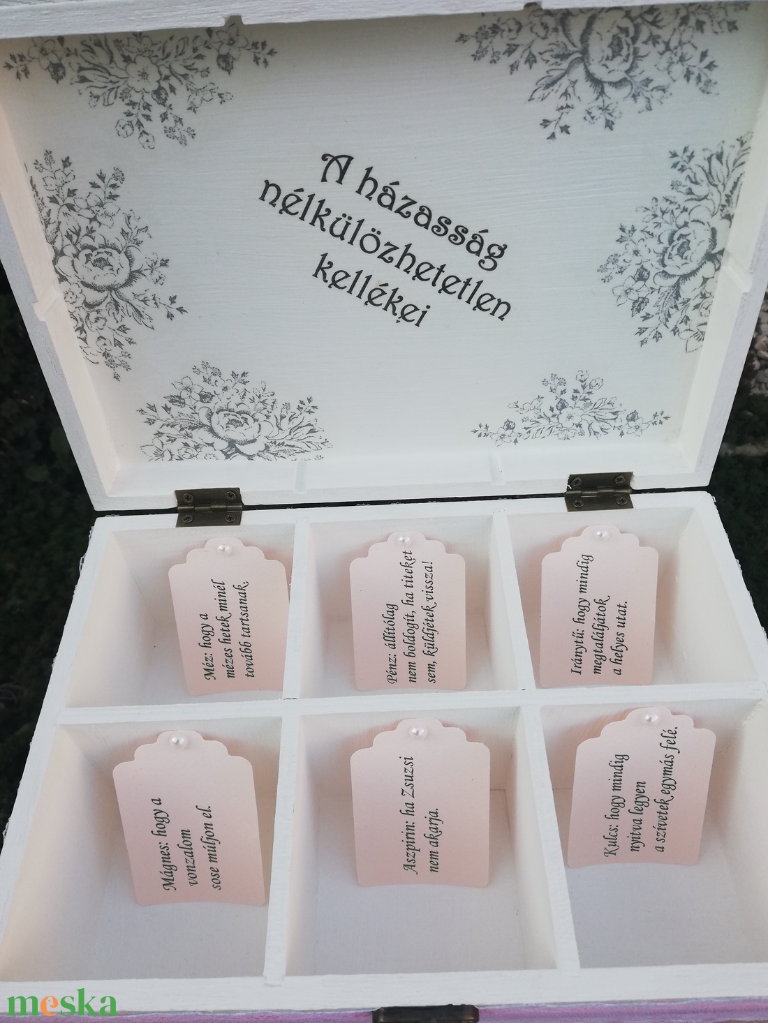 Esküvői-feliratos, 6 rekeszes Shabby díszdoboz. - RENDELHETŐ - esküvő - emlék & ajándék - doboz - Meska.hu
