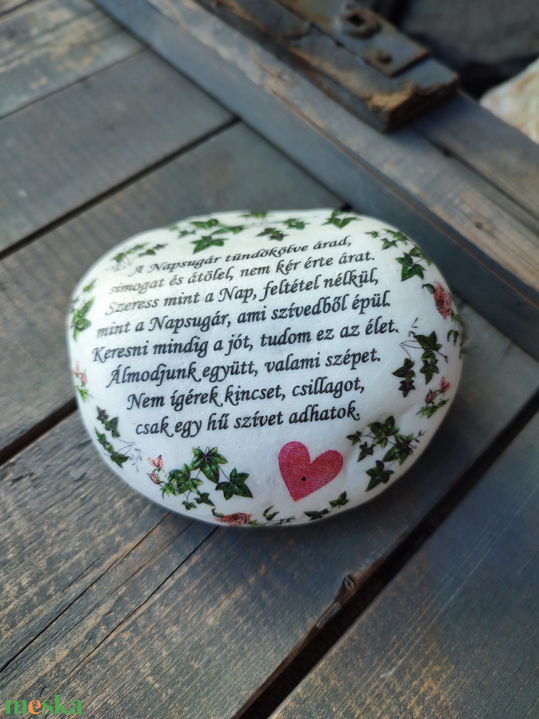 Feliratos, mintás kő szerelmeseknek, transzfer technikával. :-) - otthon & életmód - dekoráció - asztal és polc dekoráció - kavics & kő - Meska.hu