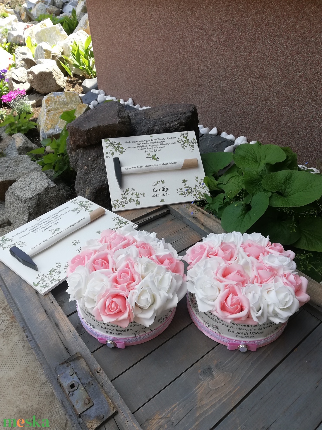Köszönő ajándék a nagymamáknak és az apukáknak, személyre szabottan, natúr és rózsaszínben. :-) - esküvő - emlék & ajándék - szülőköszöntő ajándék - Meska.hu