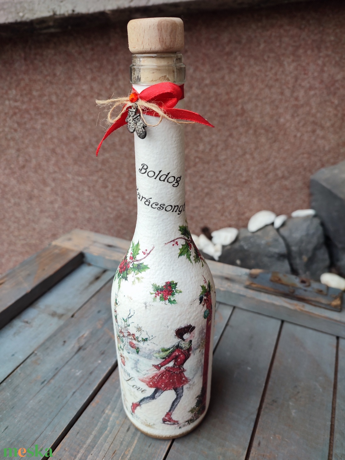 Karácsonyi italos üveg, trendi Hölgyeknek. :-) - karácsony - karácsonyi lakásdekoráció - karácsonyi lakásdíszek - Meska.hu