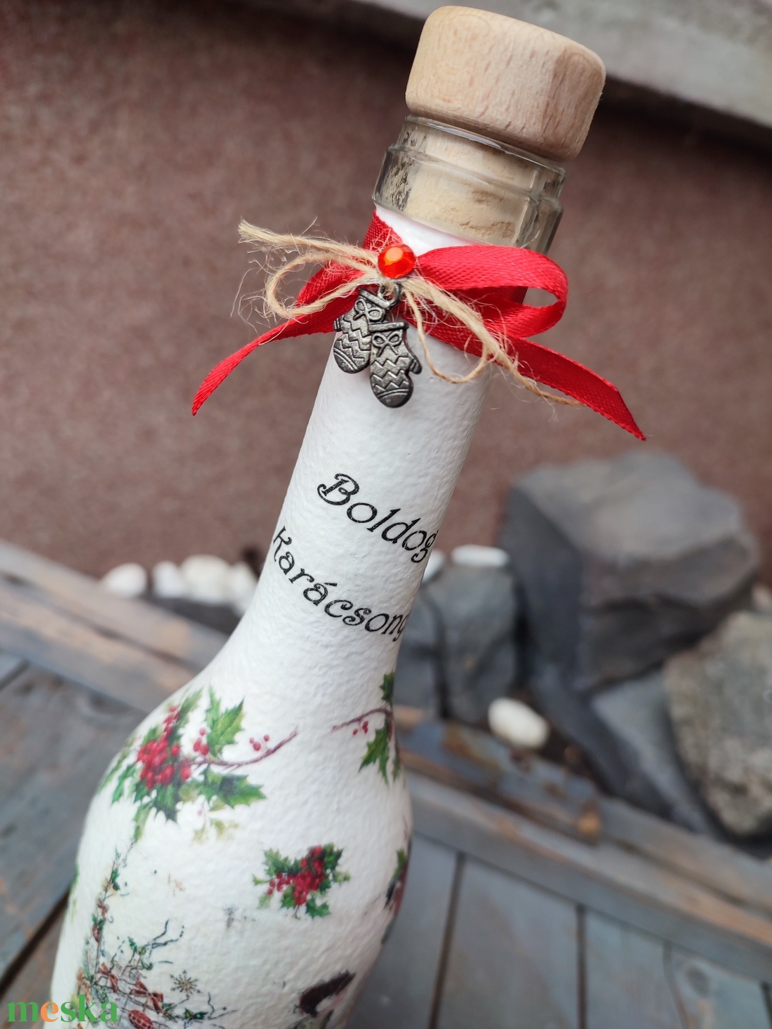Karácsonyi italos üveg, trendi Hölgyeknek. :-) - karácsony - karácsonyi lakásdekoráció - karácsonyi lakásdíszek - Meska.hu