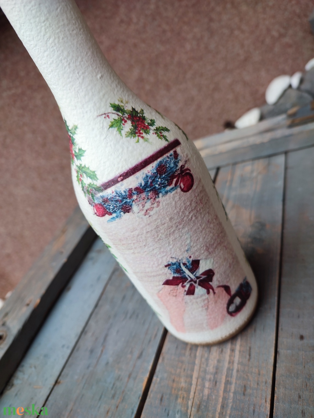 Karácsonyi italos üveg, trendi Hölgyeknek. :-) - karácsony - karácsonyi lakásdekoráció - karácsonyi lakásdíszek - Meska.hu