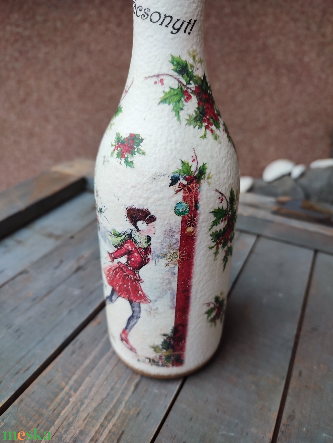 Karácsonyi italos üveg, trendi Hölgyeknek. :-) - karácsony - karácsonyi lakásdekoráció - karácsonyi lakásdíszek - Meska.hu