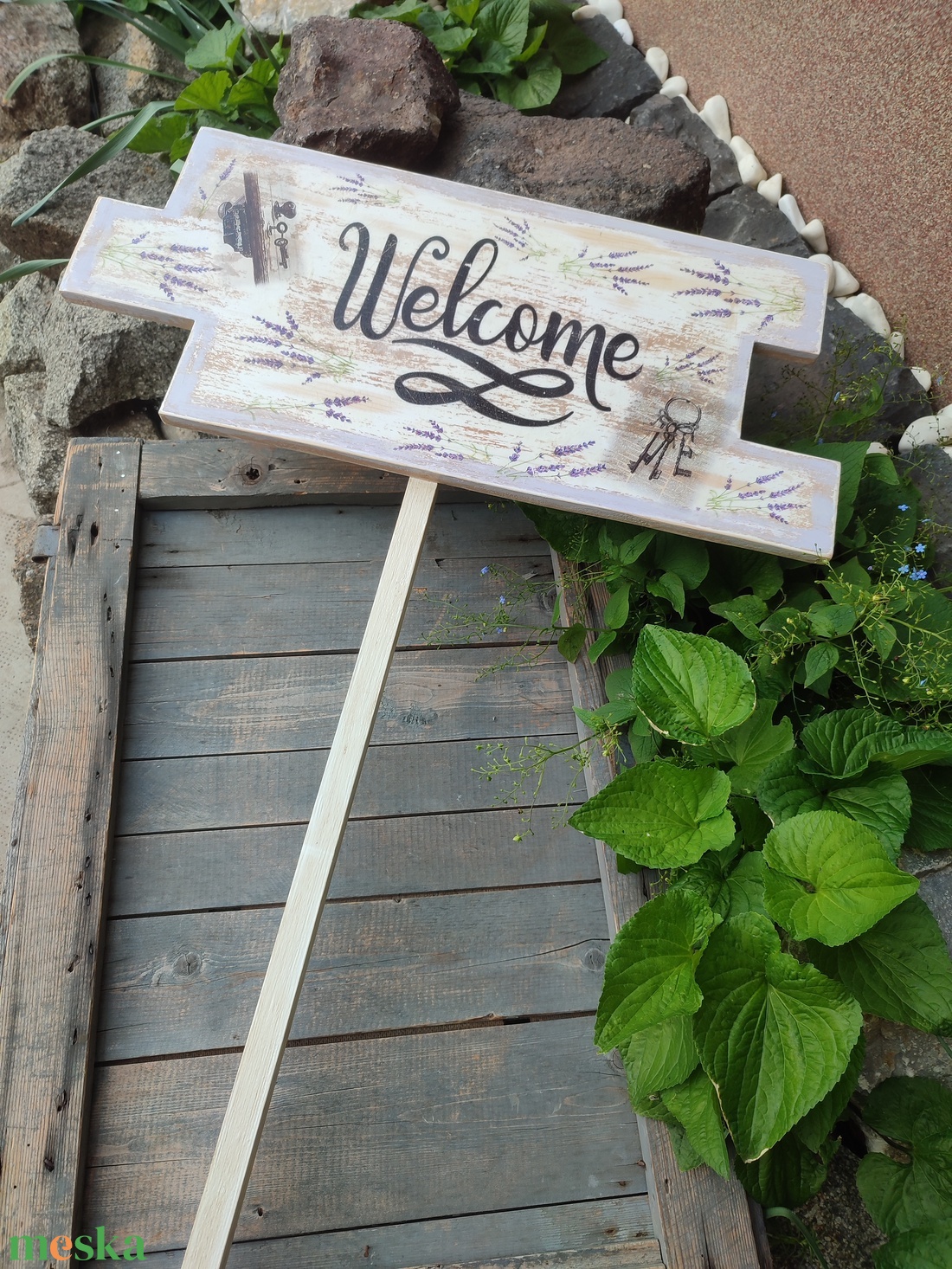 Nagyméretű Welcome-tábla, levendulával és egyedi mintával. :-) - otthon & életmód - ház & kert - isten hozott tábla - Meska.hu