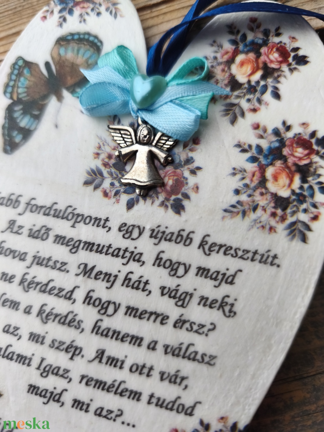 Újabb keresztút... akasztós fa szív, angyalkával. :-)  - otthon & életmód - dekoráció - kép & falikép - táblakép - Meska.hu