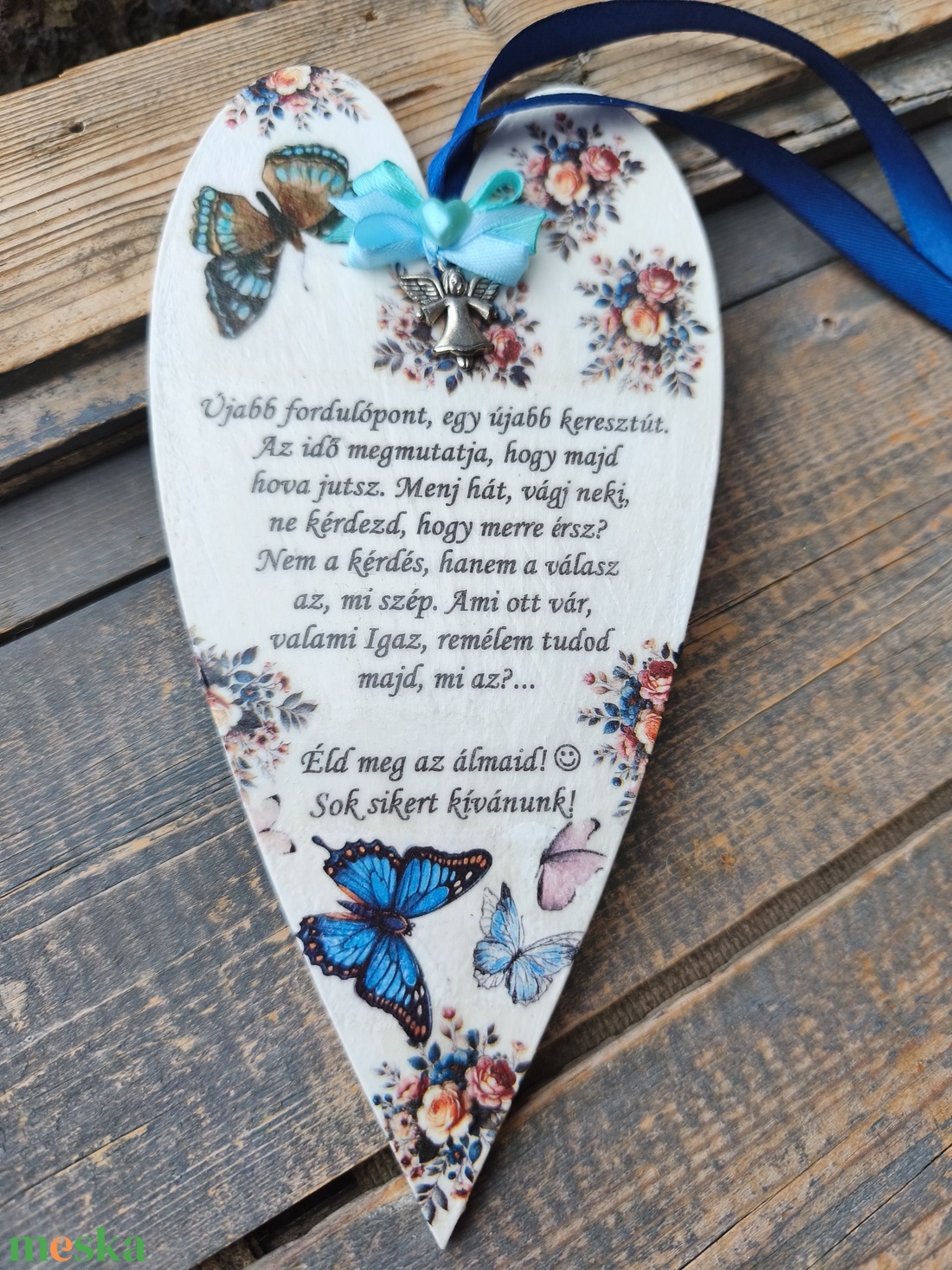 Újabb keresztút... akasztós fa szív, angyalkával. :-)  - otthon & életmód - dekoráció - kép & falikép - táblakép - Meska.hu