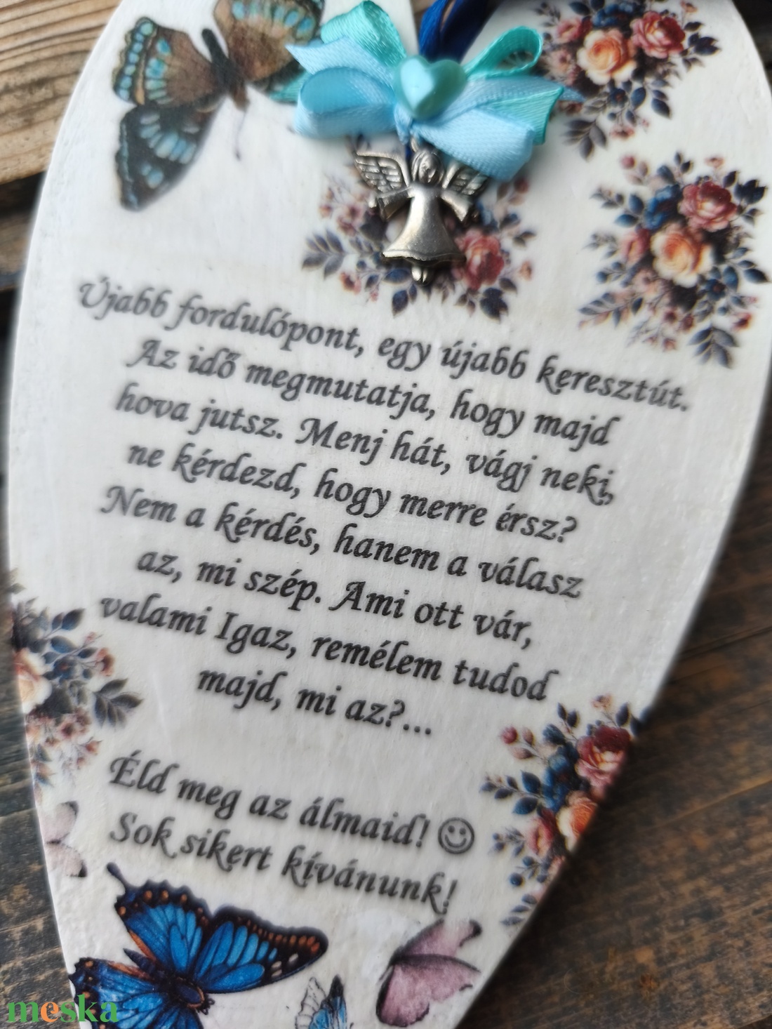 Újabb keresztút... akasztós fa szív, angyalkával. :-)  - otthon & életmód - dekoráció - kép & falikép - táblakép - Meska.hu