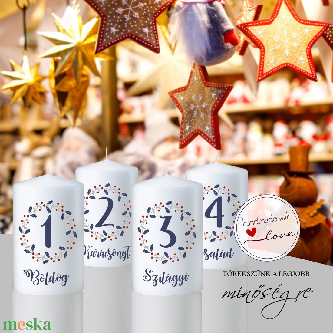 Családi kör adventi gyertya szett - karácsony - adventi díszek - adventi gyertyadíszek és koszorúdíszek - Meska.hu
