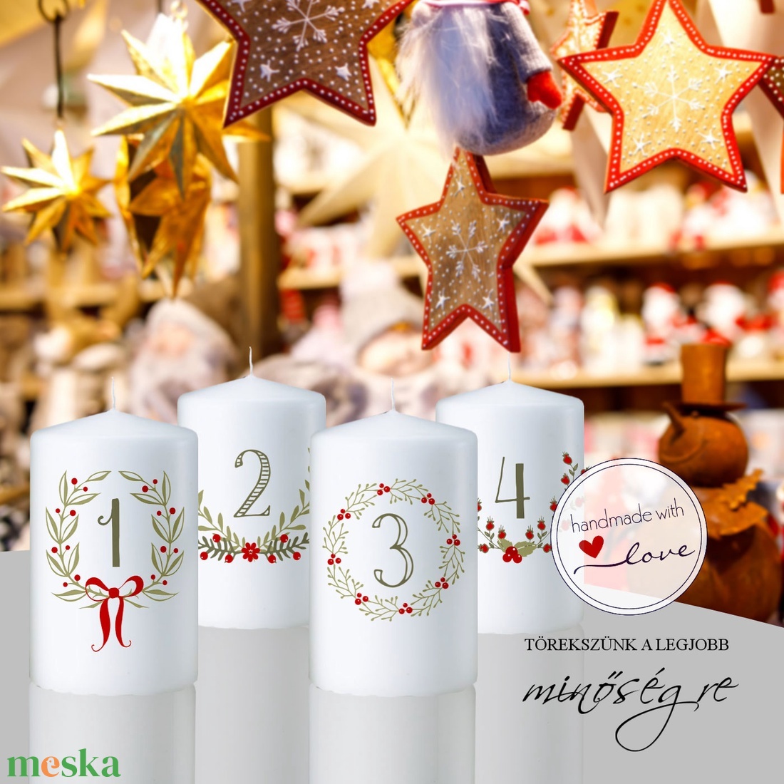 Békés advent adventi gyertya szett - karácsony - adventi díszek - adventi gyertyadíszek és koszorúdíszek - Meska.hu
