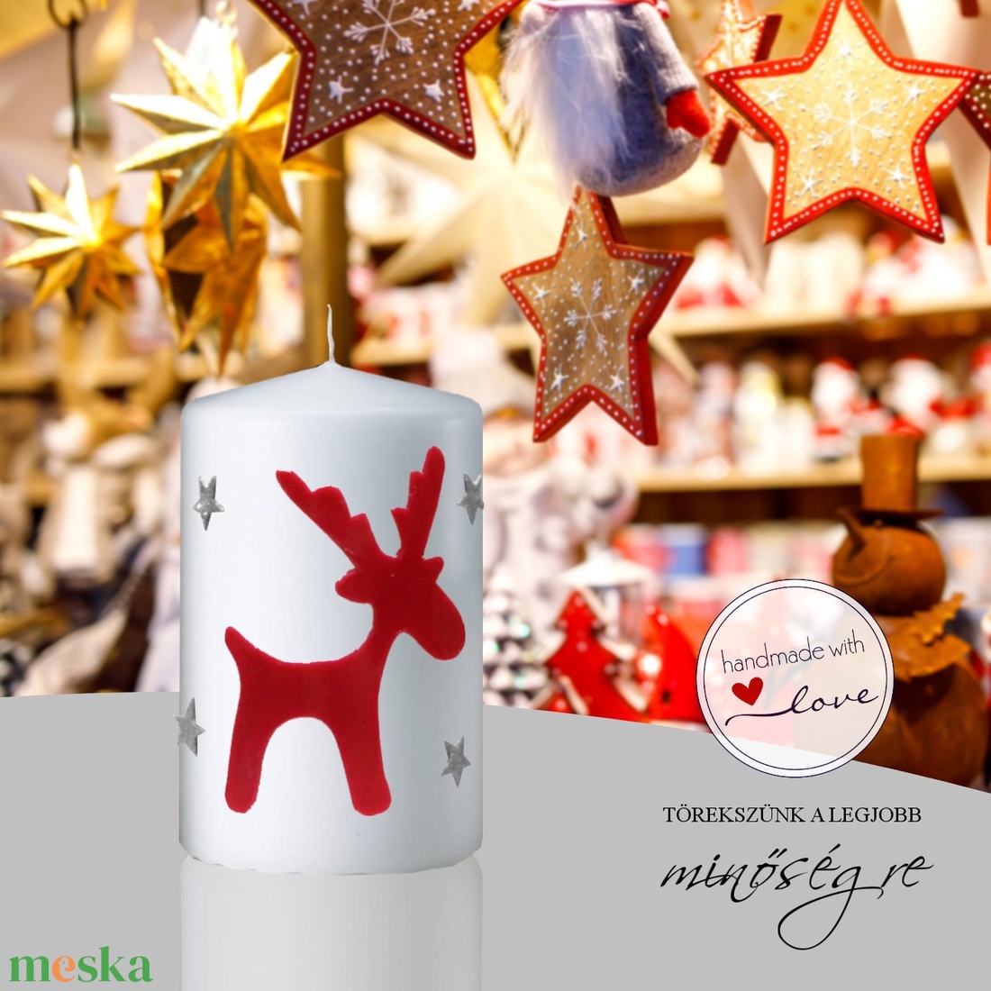 Fehér szarvasos adventi gyertya  - karácsony - adventi díszek - adventi gyertyadíszek és koszorúdíszek - Meska.hu