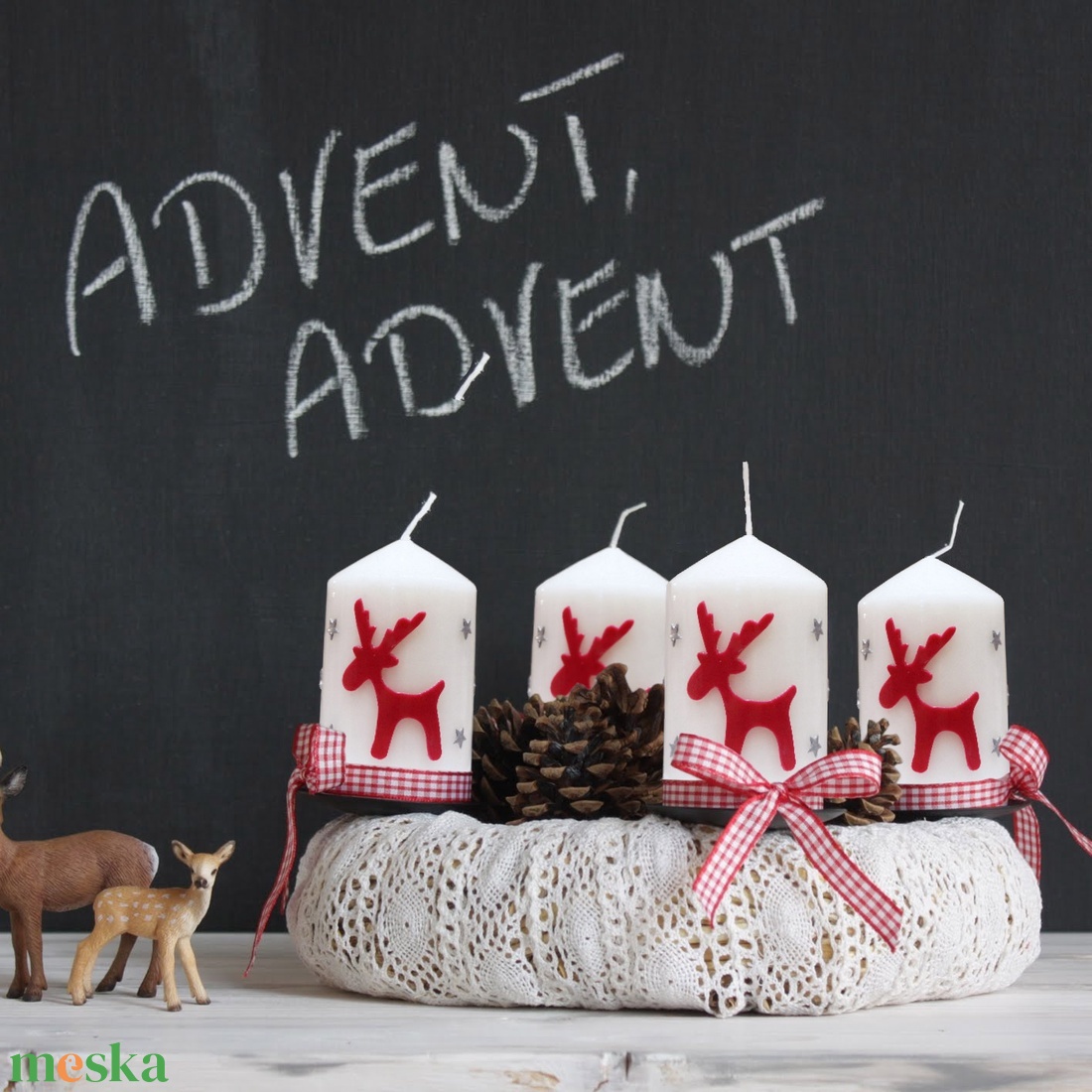 Fehér szarvasos adventi gyertya  - karácsony - adventi díszek - adventi gyertyadíszek és koszorúdíszek - Meska.hu