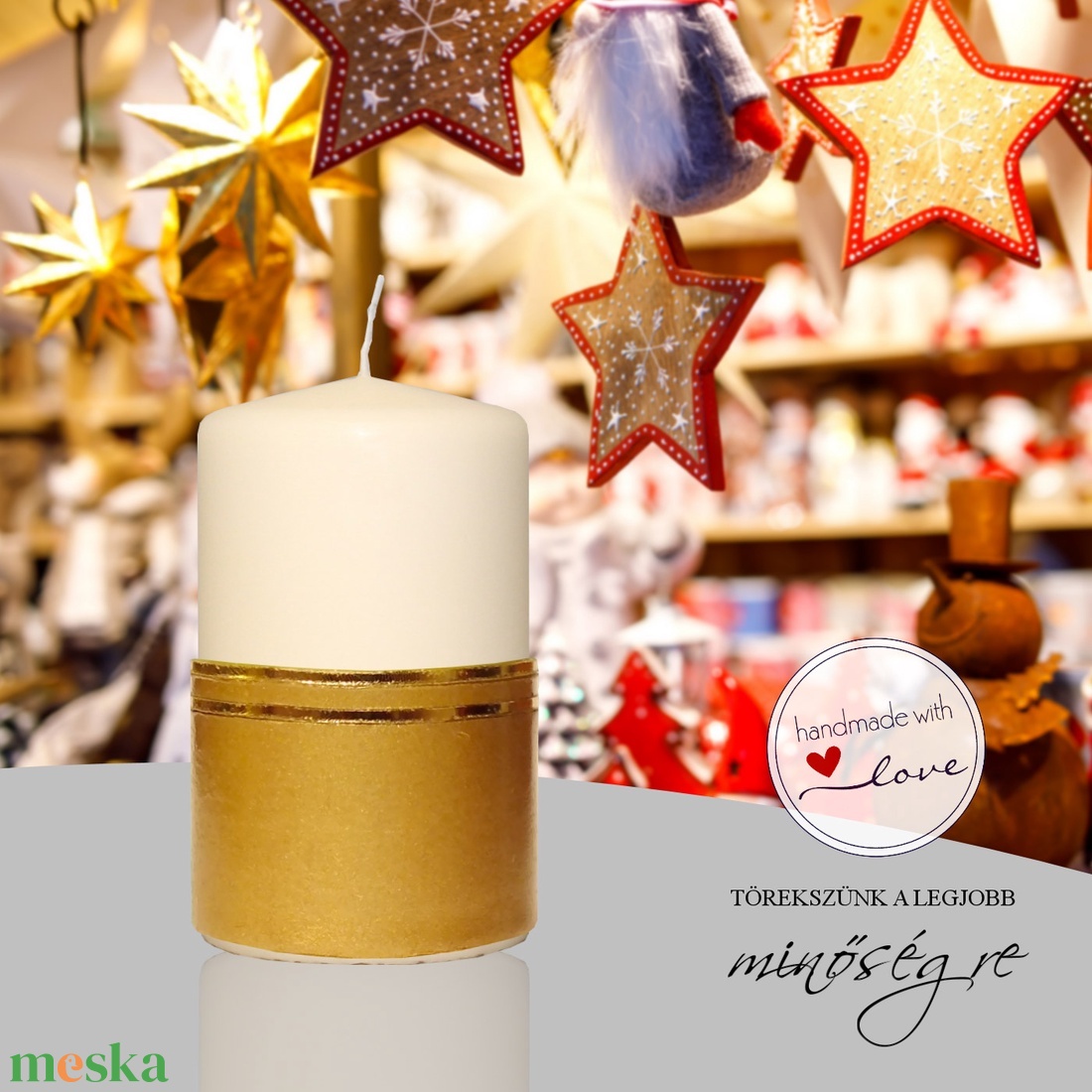Krém-arany adventi gyertya  - karácsony - adventi díszek - adventi gyertyadíszek és koszorúdíszek - Meska.hu