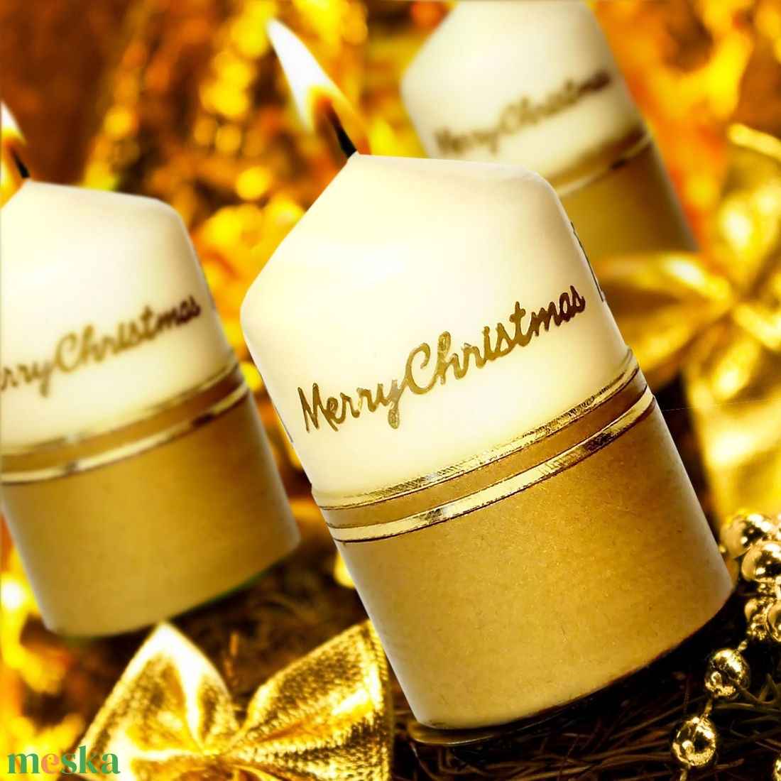 Krém-arany adventi gyertya  - karácsony - adventi díszek - adventi gyertyadíszek és koszorúdíszek - Meska.hu