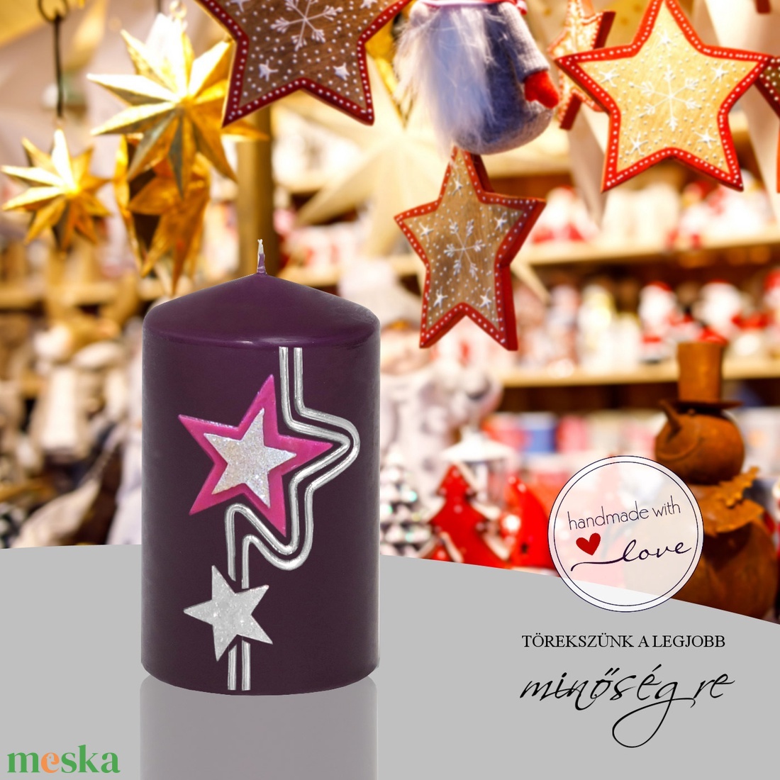 Lila csillagos adventi gyertya  - karácsony - adventi díszek - adventi gyertyadíszek és koszorúdíszek - Meska.hu