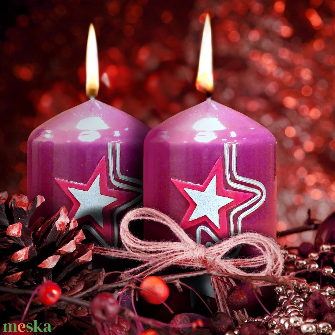 Lila csillagos adventi gyertya  - karácsony - adventi díszek - adventi gyertyadíszek és koszorúdíszek - Meska.hu
