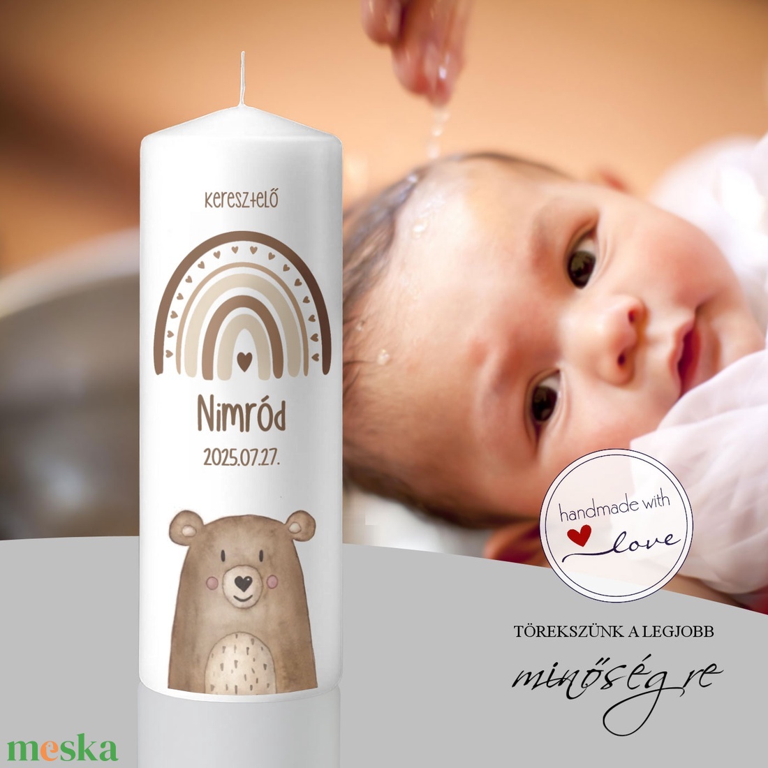 Maciölelés keresztelő gyertya - baba - mama - keresztelő kellékek - keresztelő gyertya - Meska.hu