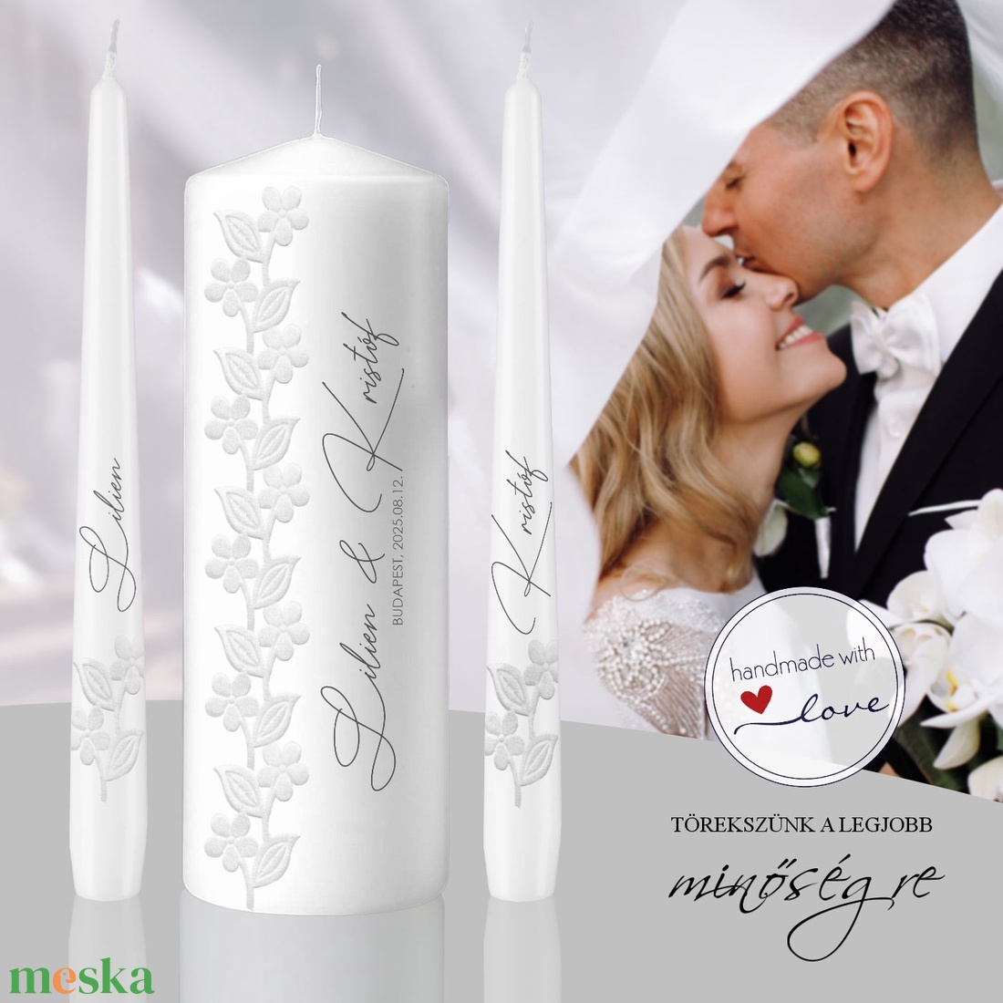 Elegancia virágai esküvői gyertya - esküvő - dekoráció - gyertya & gyertyatartó - Meska.hu