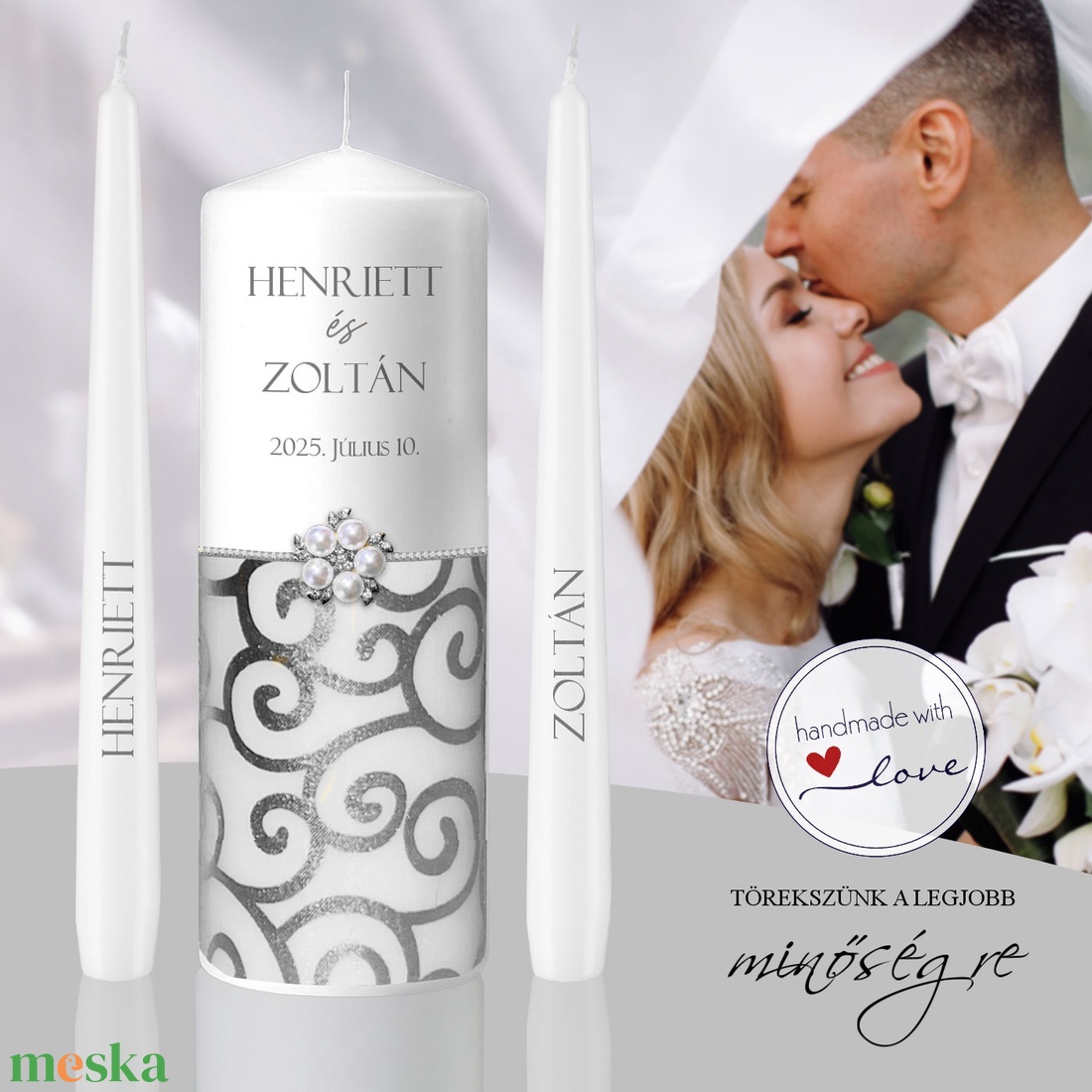 Ezüst elegancia esküvői gyertya szett - esküvő - dekoráció - gyertya & gyertyatartó - Meska.hu