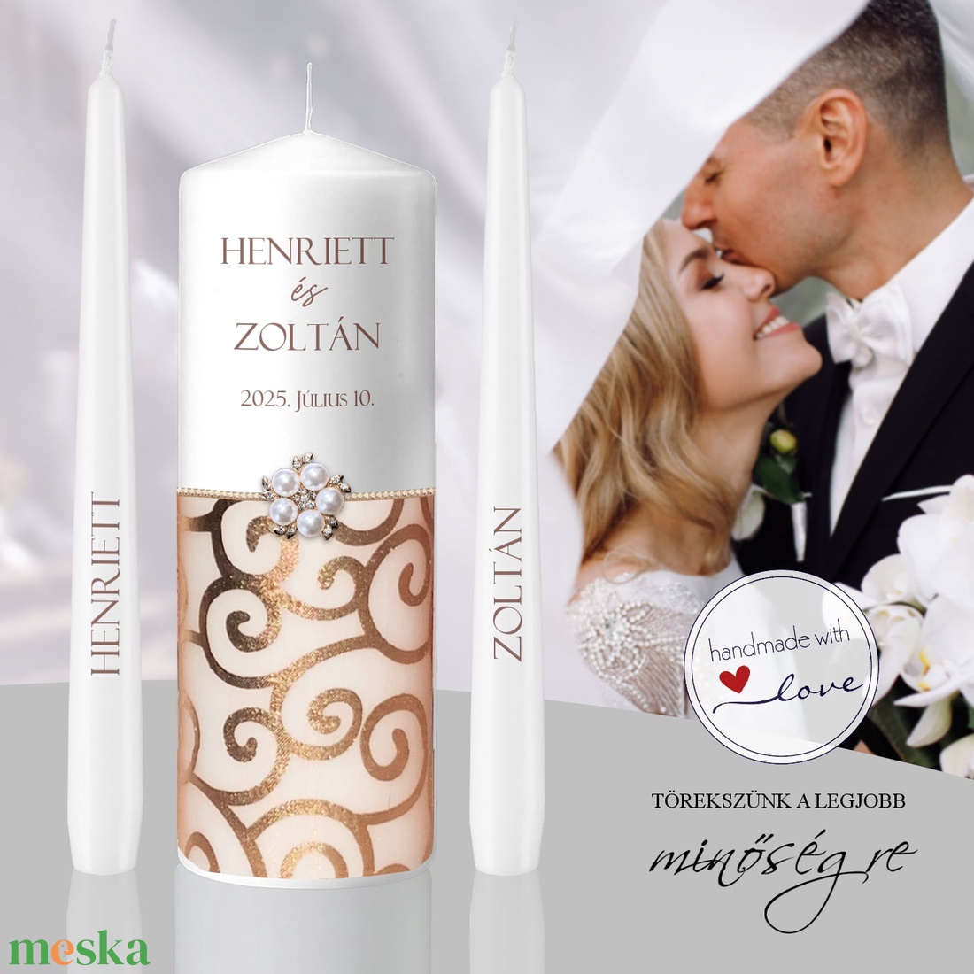 Rosé elegancia esküvői gyertya szett - esküvő - dekoráció - gyertya & gyertyatartó - Meska.hu