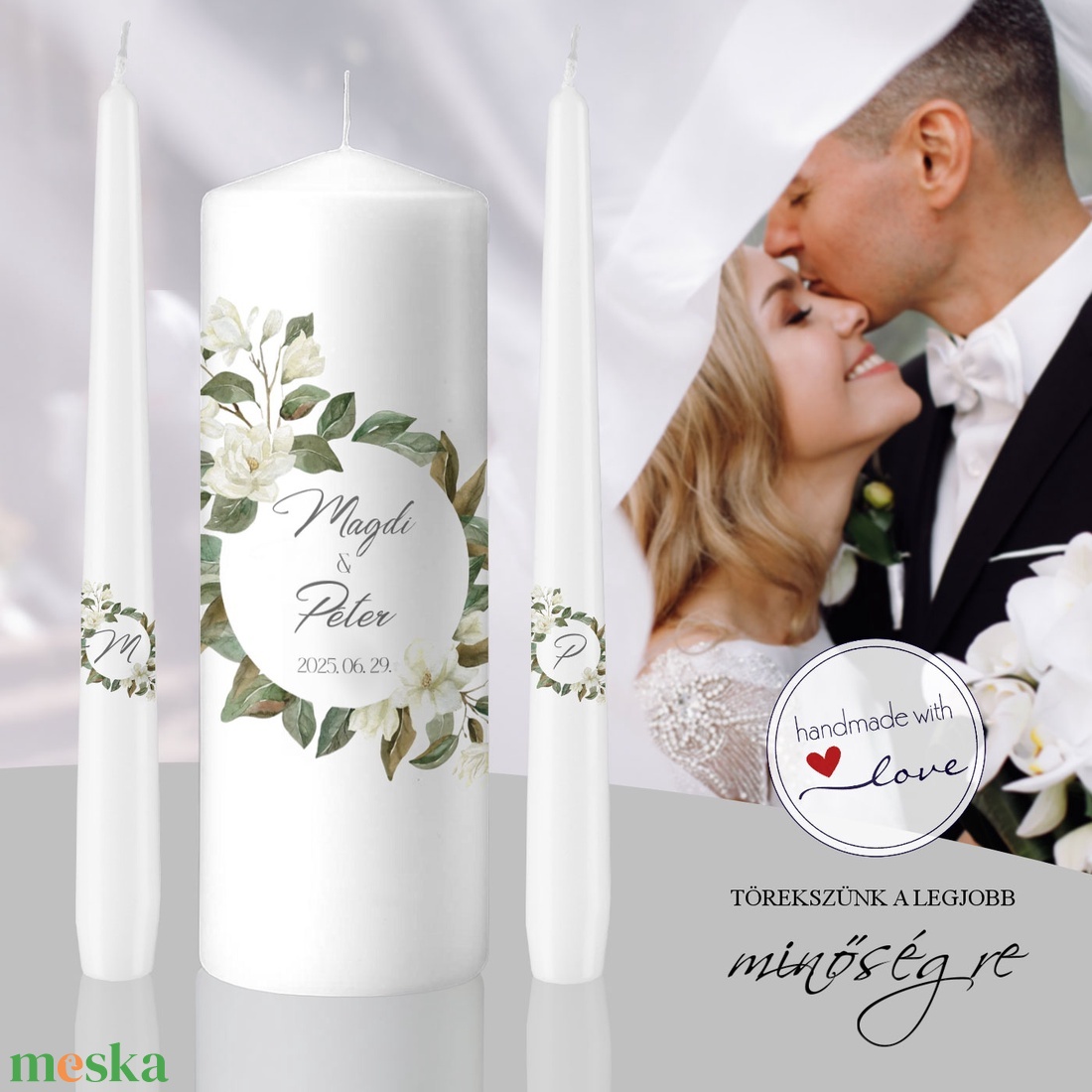 Magnólia esküvői gyertya szett - esküvő - dekoráció - gyertya & gyertyatartó - Meska.hu