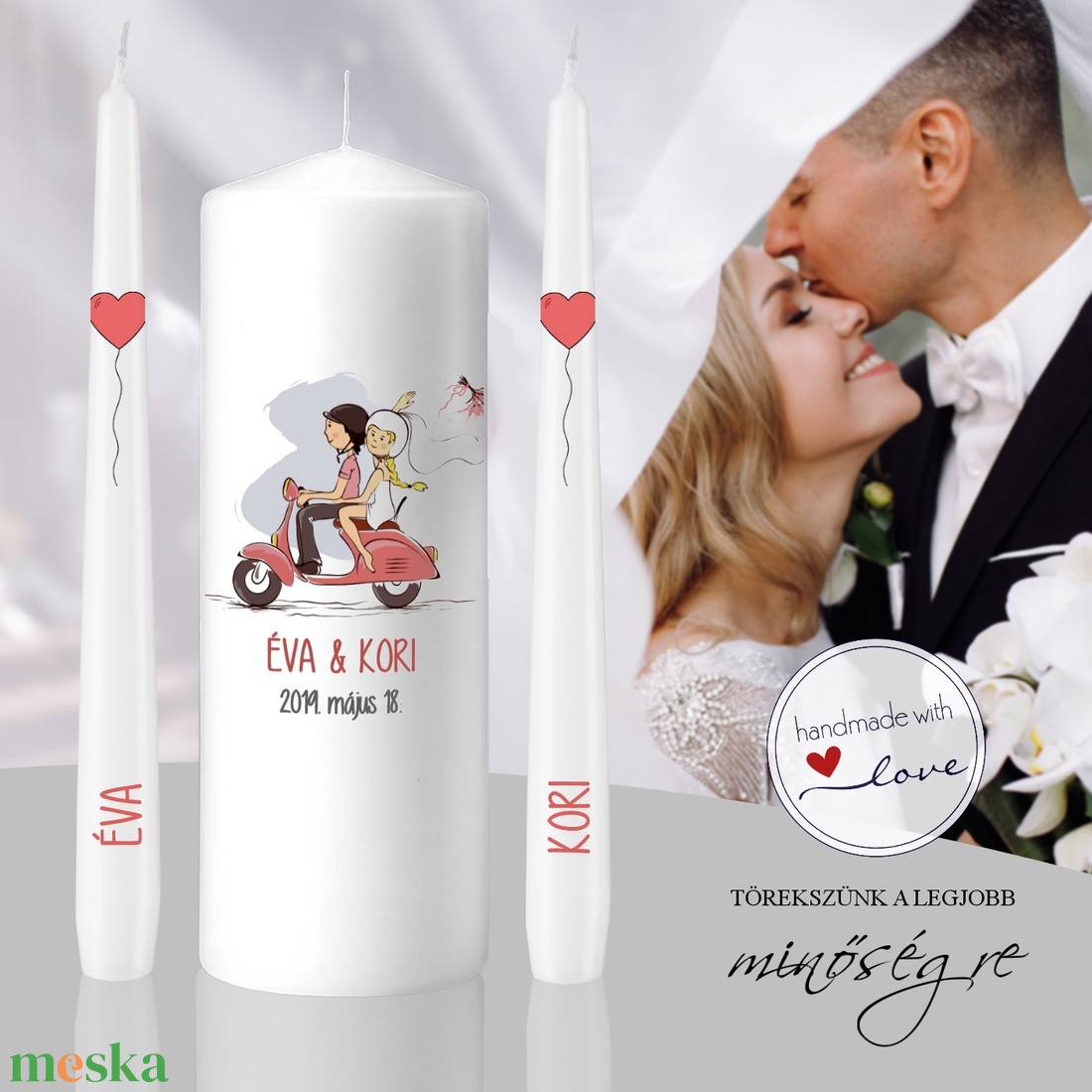 Rózsaszín robogó esküvői gyertya szett - esküvő - dekoráció - gyertya & gyertyatartó - Meska.hu