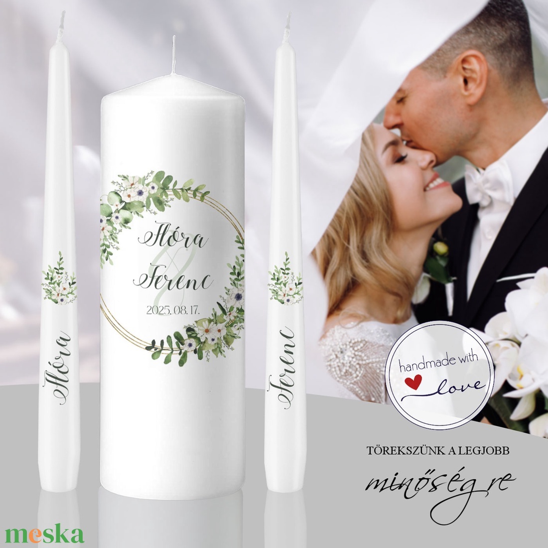 Zöld harmónia esküvői gyertya szett - esküvő - dekoráció - gyertya & gyertyatartó - Meska.hu