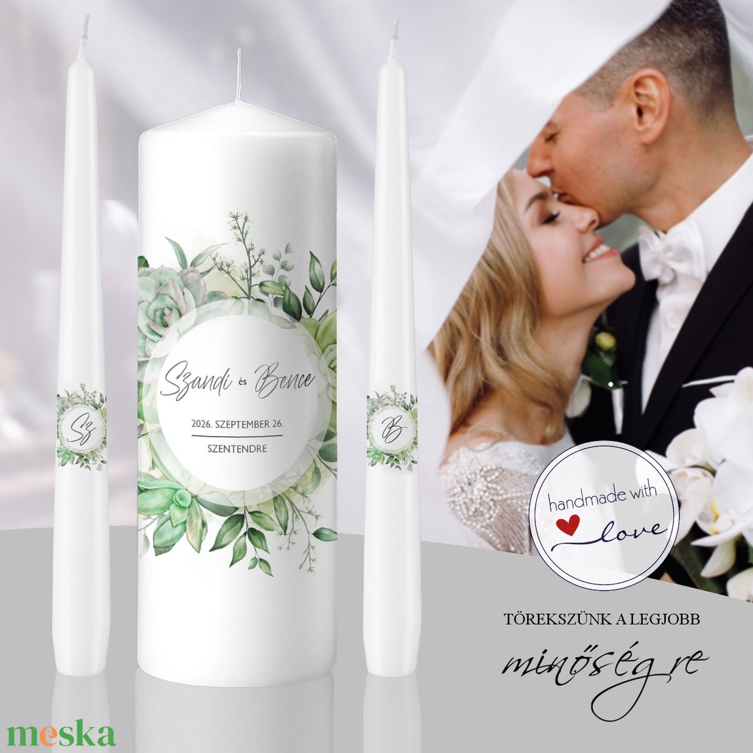 Green union esküvői gyertya szett - esküvő - dekoráció - gyertya & gyertyatartó - Meska.hu