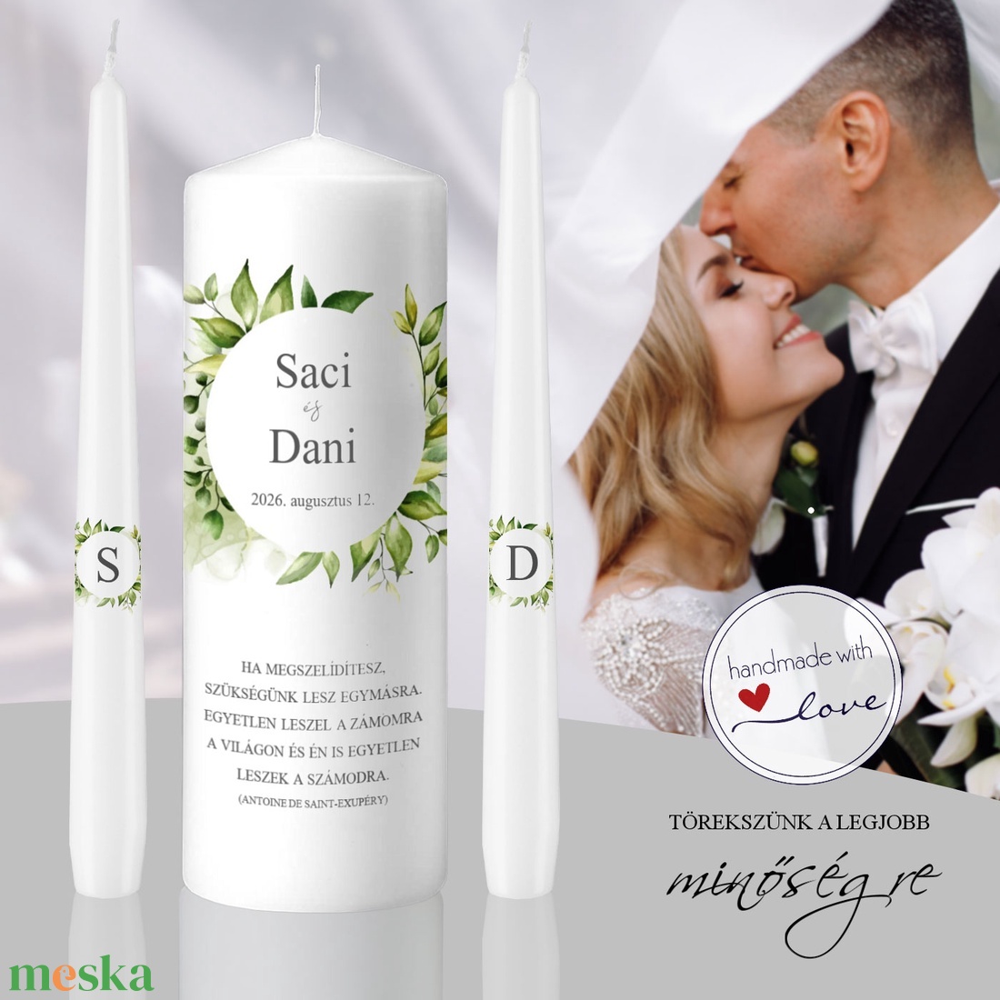 Örök zöld szövetség esküvői gyertya szett - esküvő - dekoráció - gyertya & gyertyatartó - Meska.hu