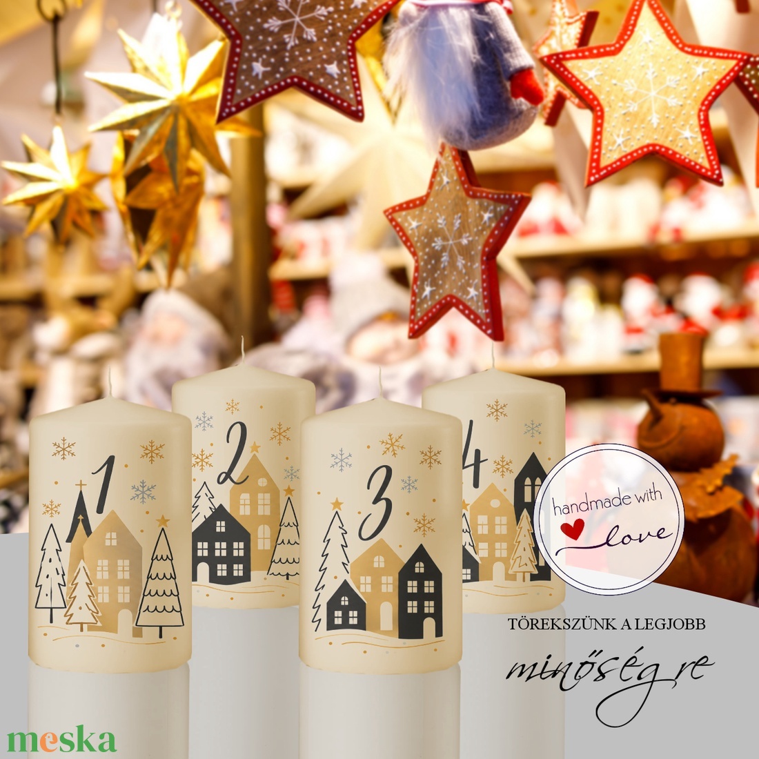 Téli meseváros adventi gyertya szett - karácsony - adventi díszek - adventi gyertyadíszek és koszorúdíszek - Meska.hu