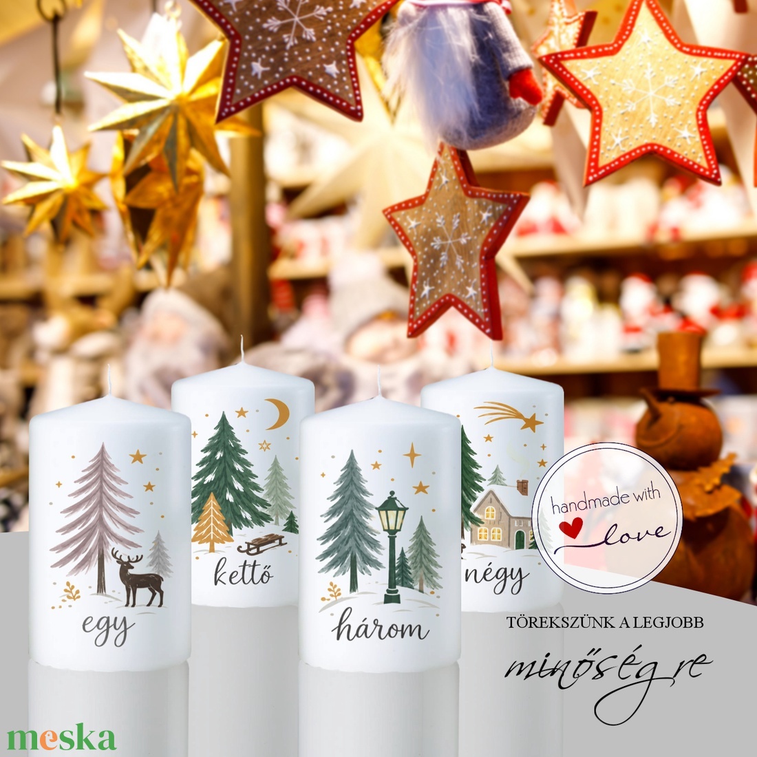 Csillagfényes téli erdő adventi gyertya szett - karácsony - adventi díszek - adventi gyertyadíszek és koszorúdíszek - Meska.hu