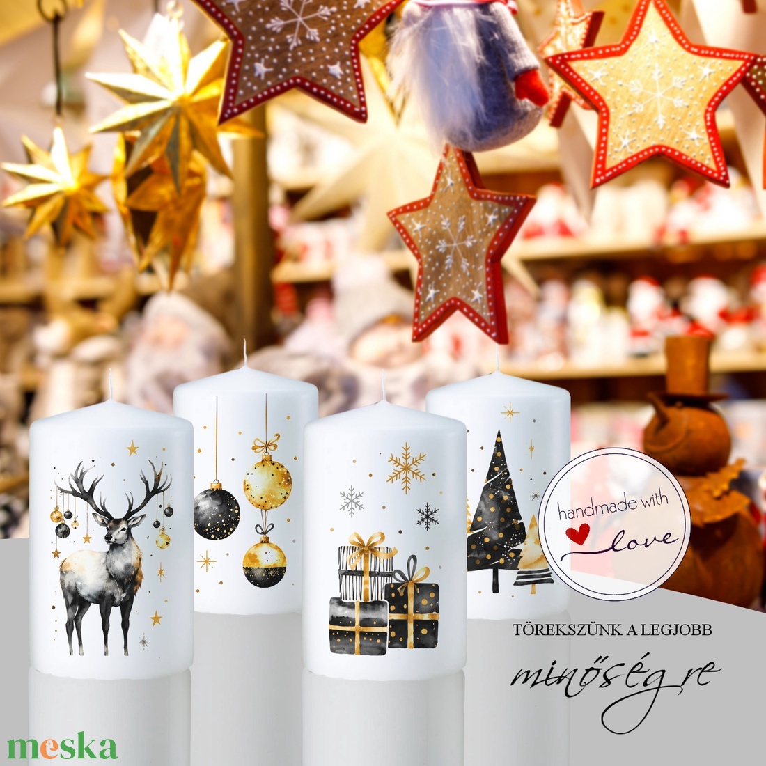 Aranyszarvas adventi gyertya szett - karácsony - adventi díszek - adventi gyertyadíszek és koszorúdíszek - Meska.hu