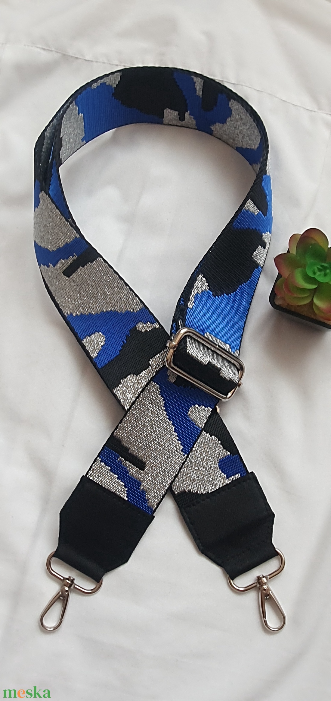 Vállpánt, táskapánt, mintás, kék -fekete-ezüst - táska & tok - táskapánt & alkatrész - Meska.hu