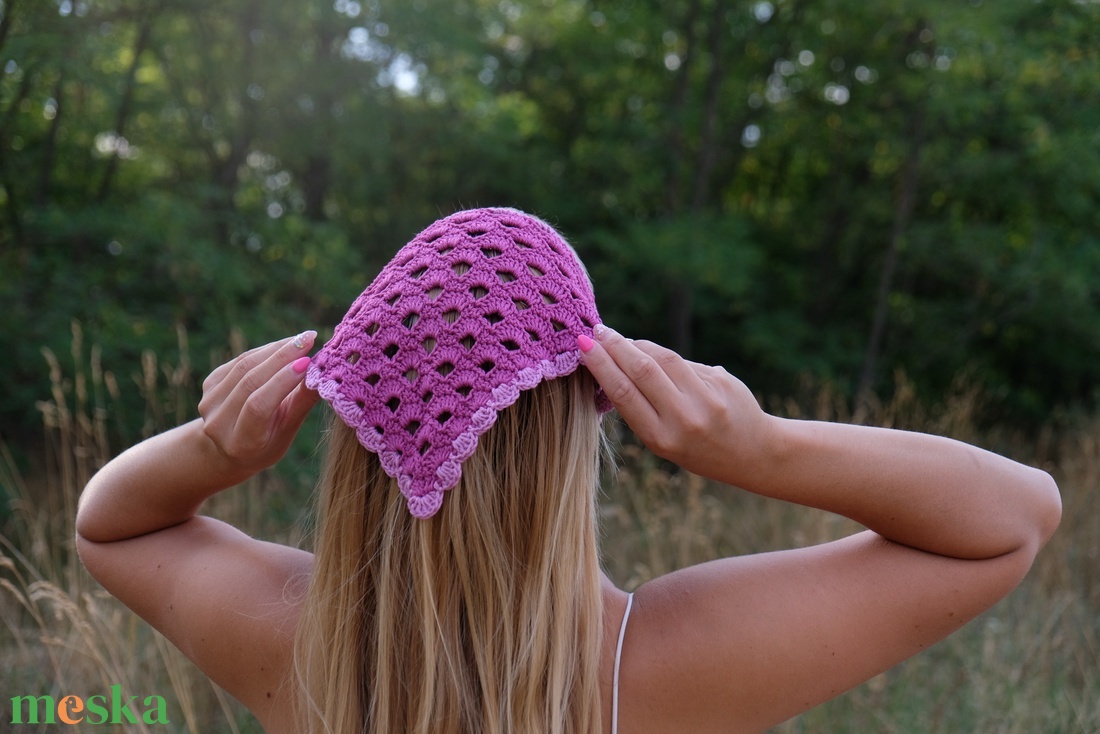 Horgolt fejkendő (bandana) - ruha & divat - sál, sapka, kendő - fejpánt - Meska.hu