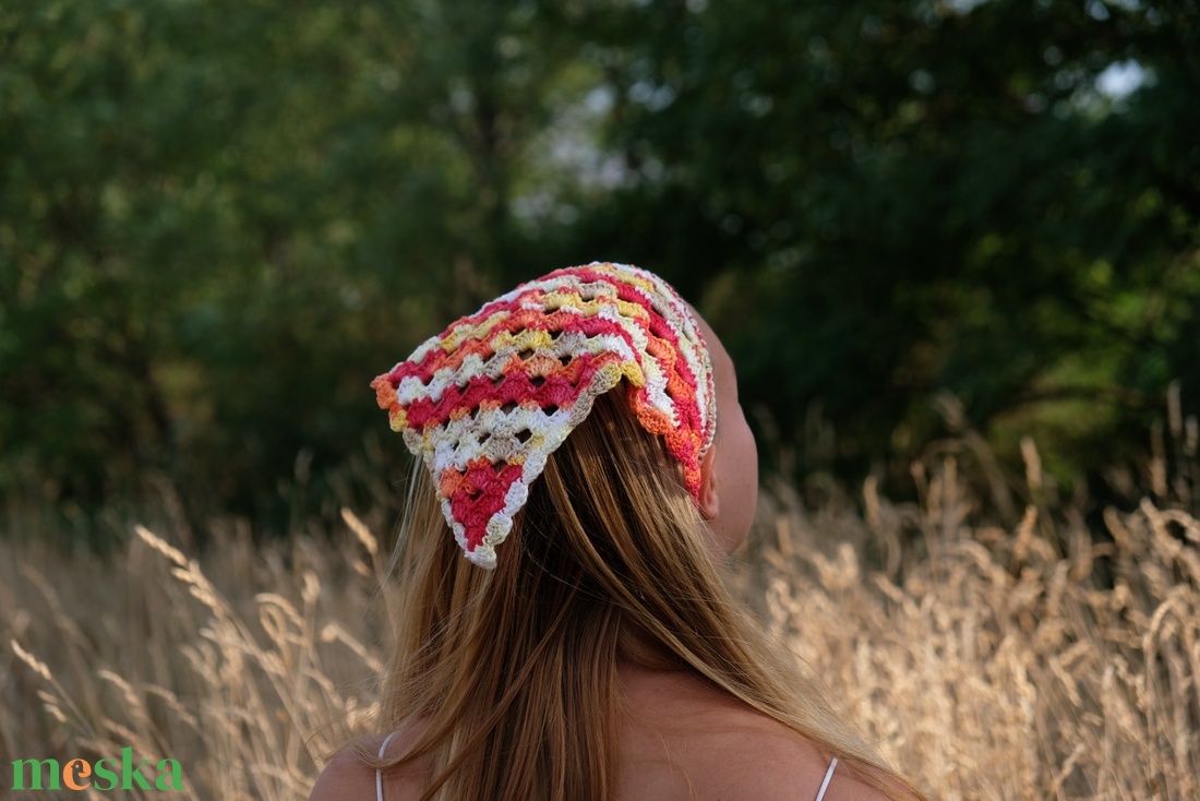 Horgolt fejkendő (bandana) - ruha & divat - sál, sapka, kendő - fejpánt - Meska.hu