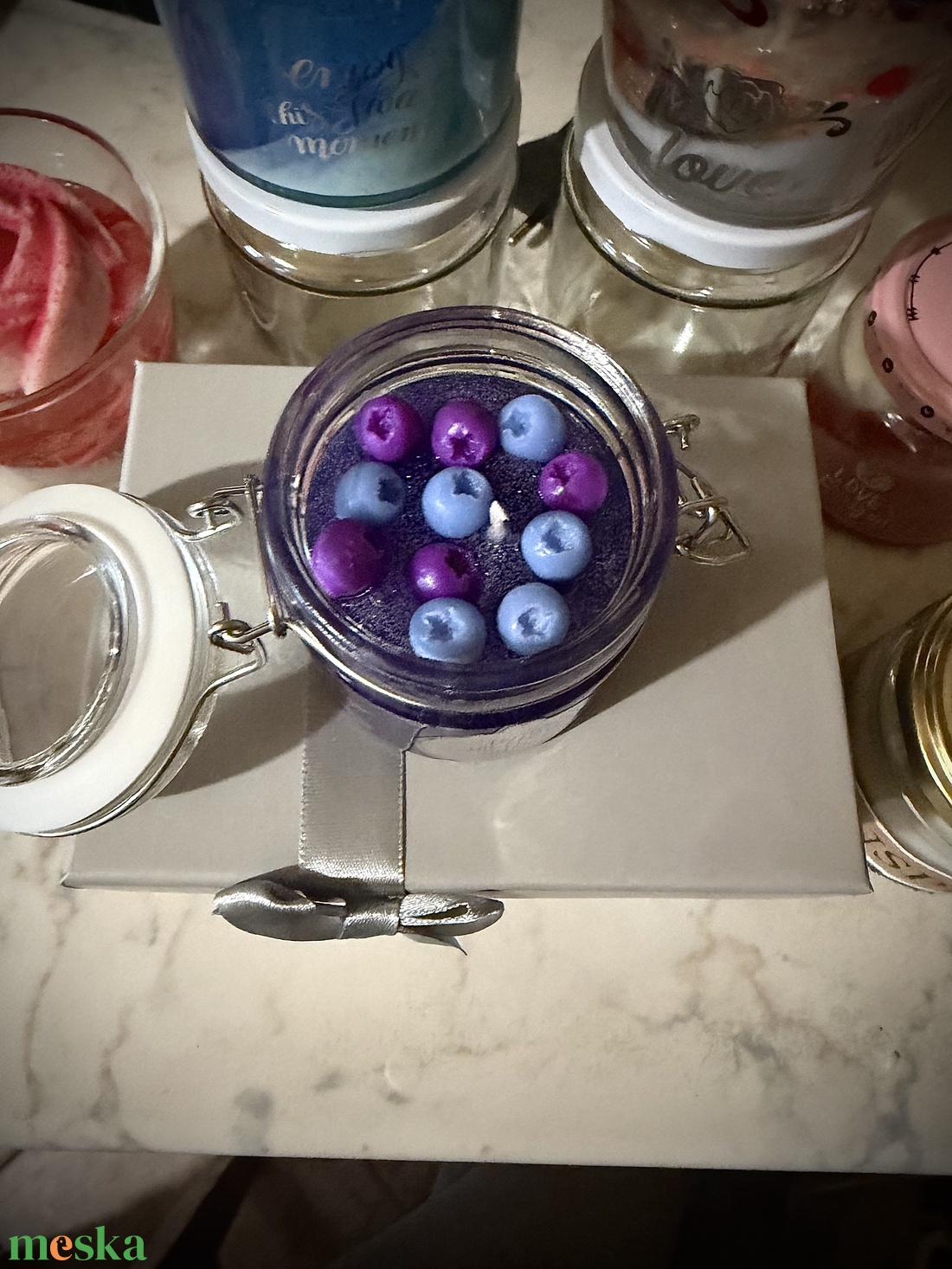 Áfonya gyertya - esküvő - emlék & ajándék - doboz - Meska.hu