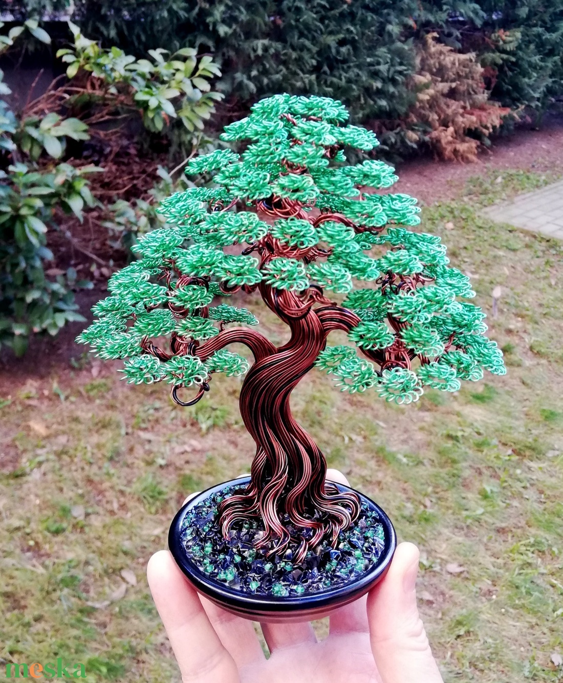 Zöld drótfa - otthon & életmód - dekoráció - asztal és polc dekoráció - bonsai - Meska.hu