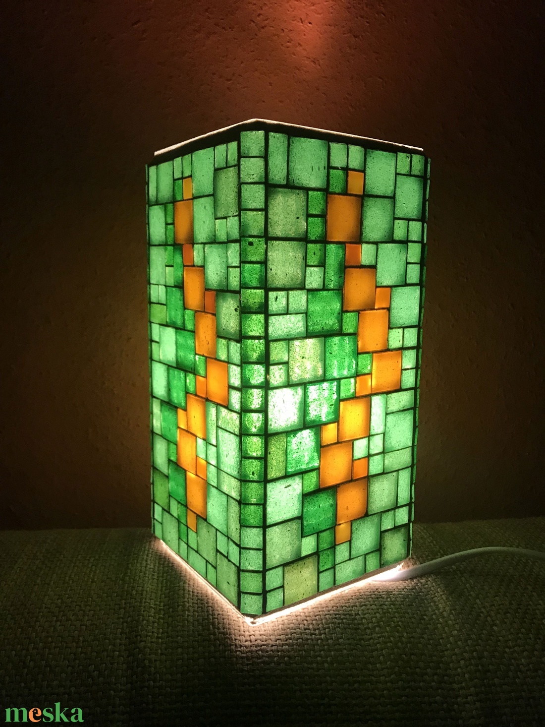 Mozaik lámpa - zöld, sárga - otthon & lakás - lámpa - hangulatlámpa - Meska.hu