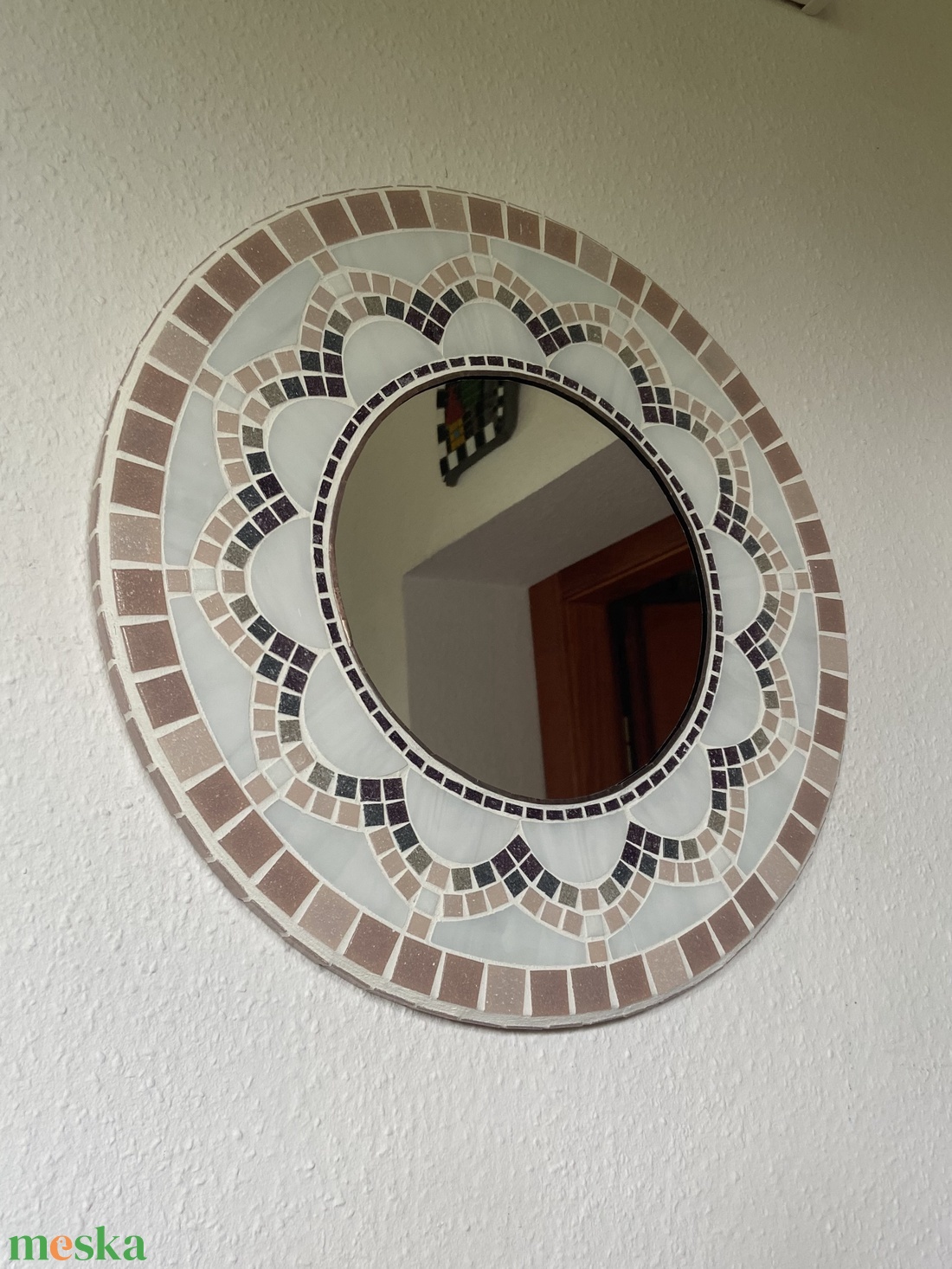 Lila és púder szinű mozaikos tükör - otthon & lakás - dekoráció - tükör - Meska.hu