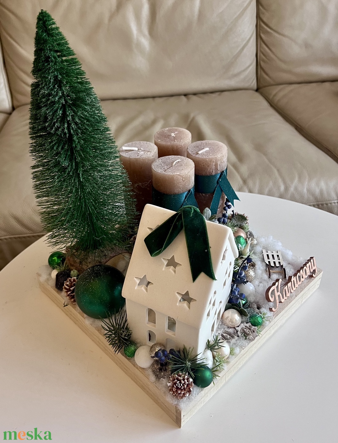 Erdei házikós adventi tál 25x25-ös fadobozban, világít - karácsony - adventi díszek - adventi koszorú - Meska.hu