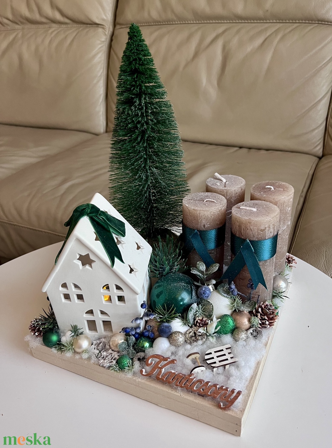 Erdei házikós adventi tál 25x25-ös fadobozban, világít - karácsony - adventi díszek - adventi koszorú - Meska.hu