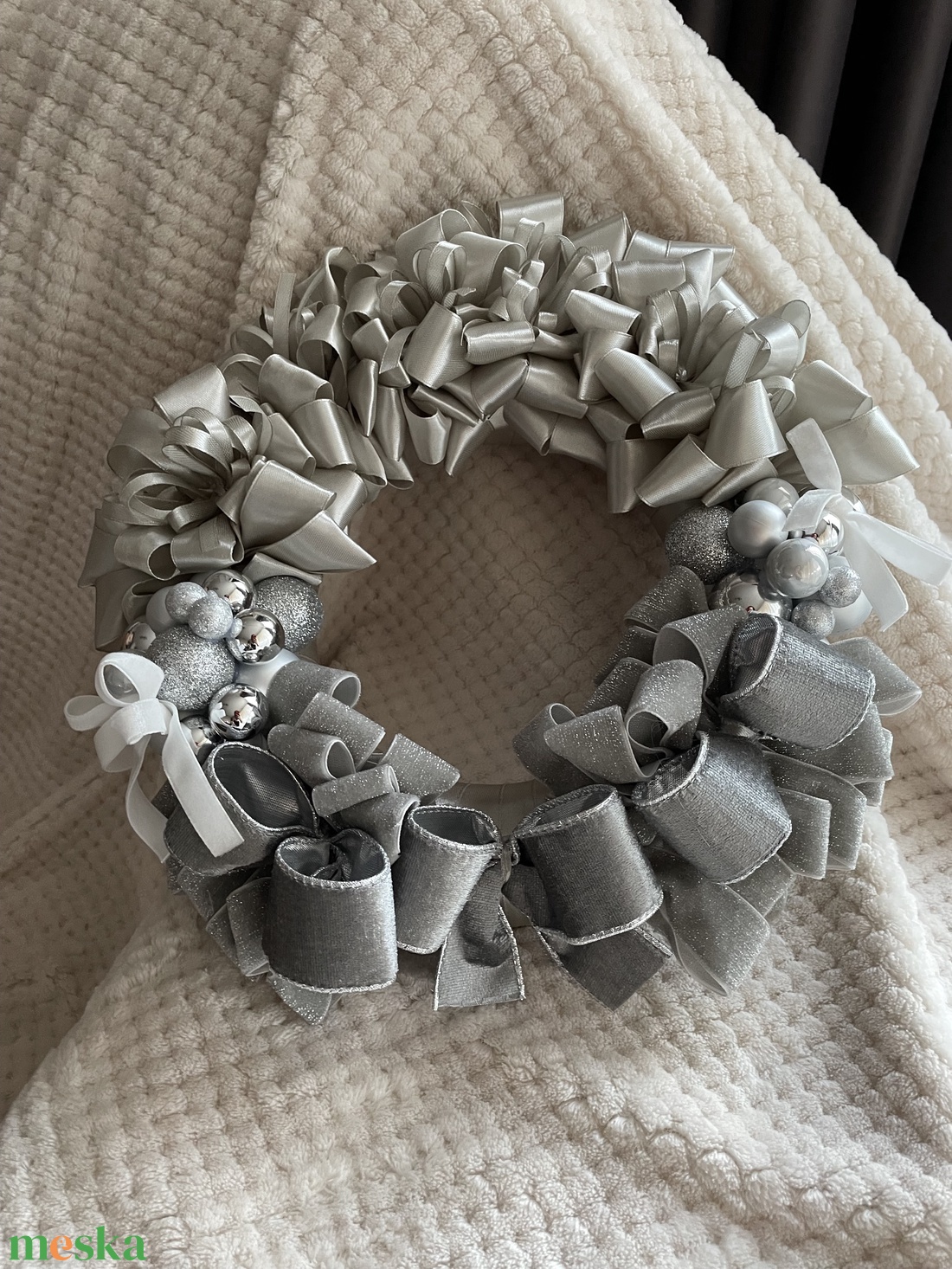 Ezüst csillogás koszorú - karácsony - adventi díszek - adventi ajtódísz - Meska.hu