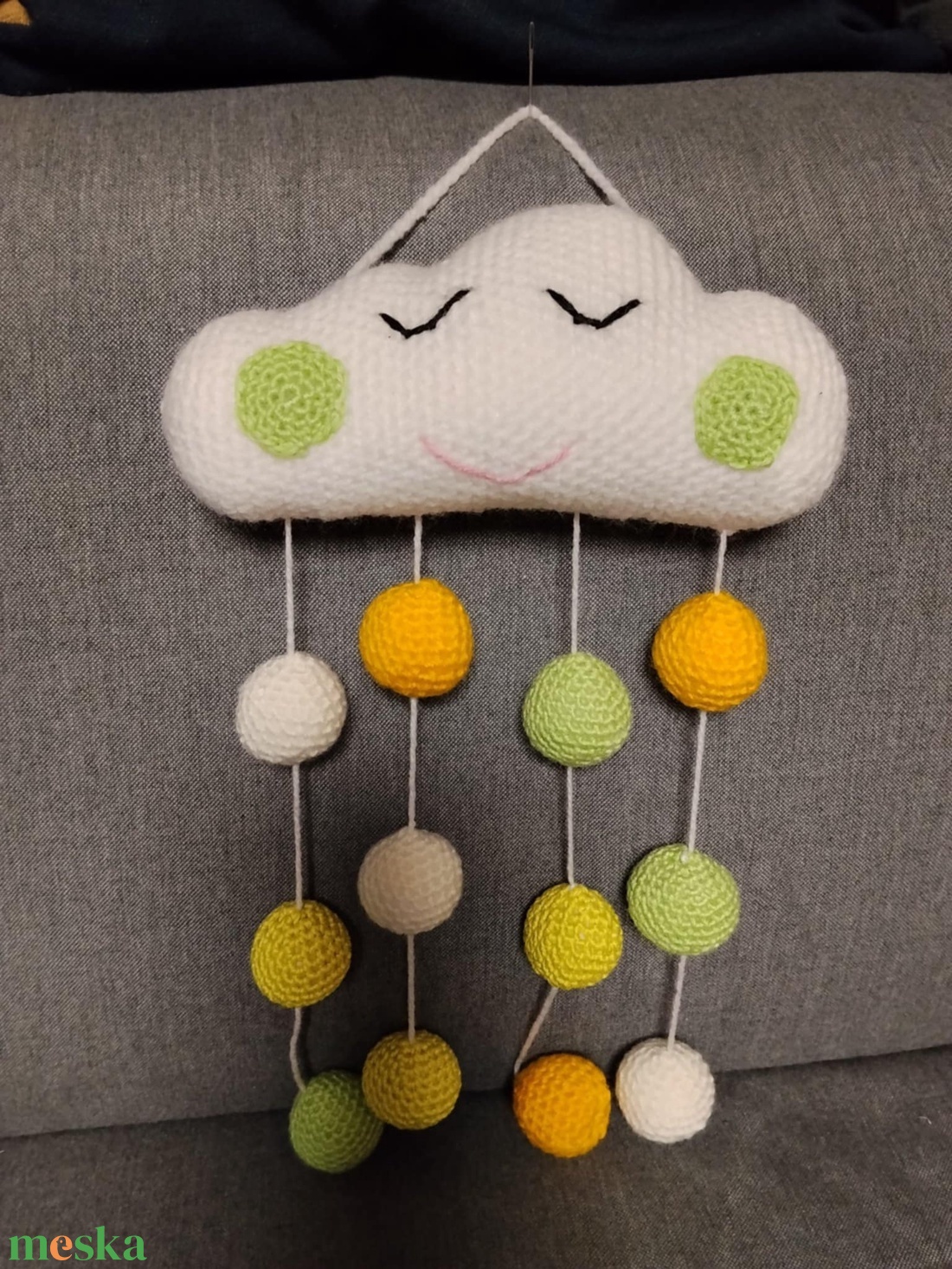 Horgolt felhő (sárga-zöld-fehér) - otthon & életmód - babaszoba, gyerekszoba - babaszoba dekoráció - Meska.hu