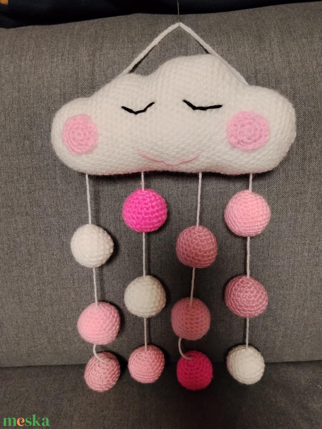 Horgolt felhő (rózsaszín -fehér) - otthon & életmód - babaszoba, gyerekszoba - babaszoba dekoráció - Meska.hu