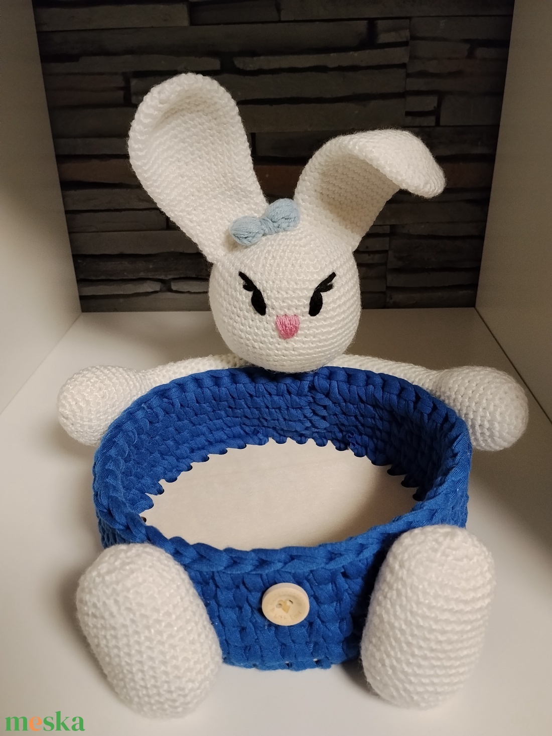 Horgolt húsvéti kosár nyuszival  - otthon & életmód - tárolás & rendszerezés - tárolókosár - Meska.hu